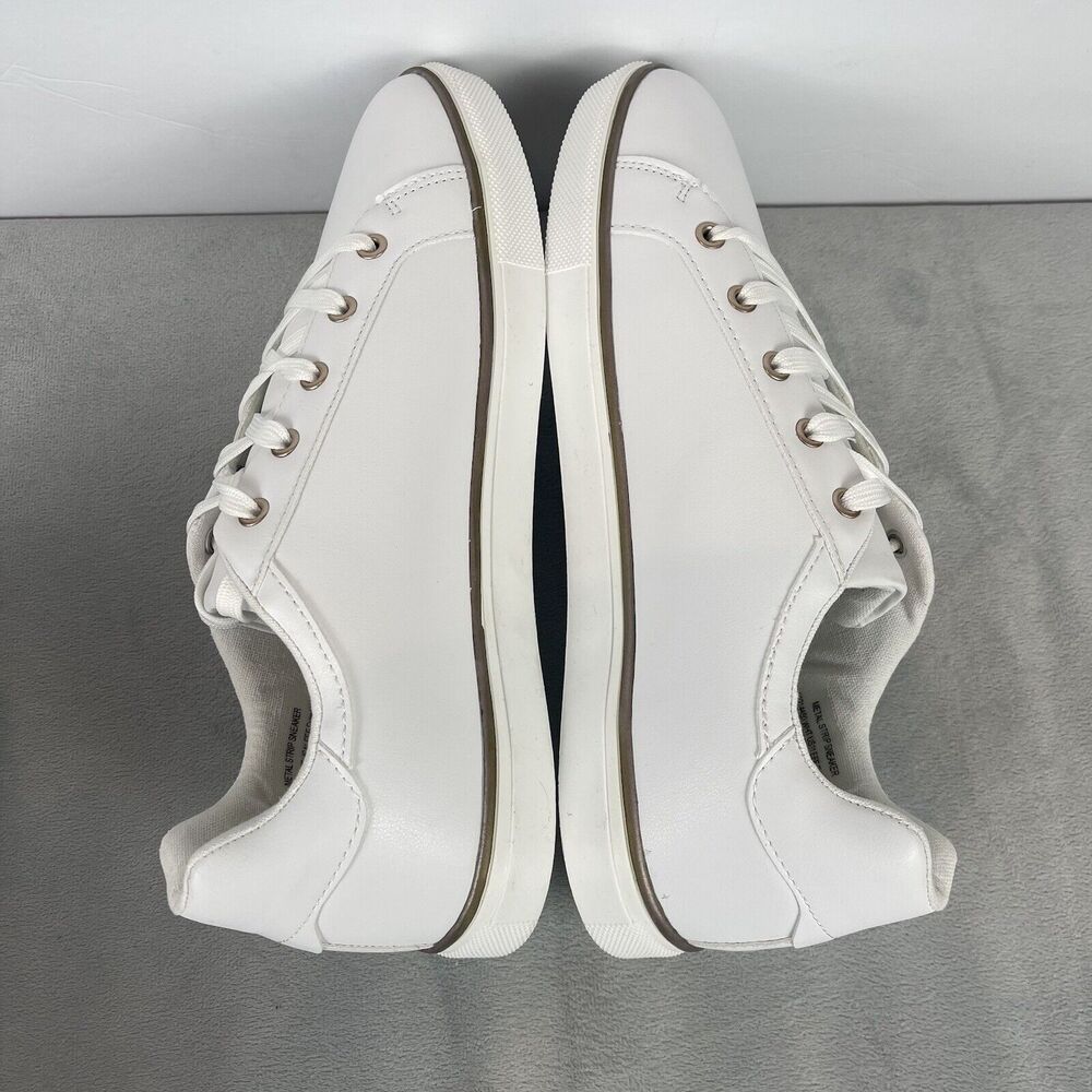 Evans Womens Lace Up Sneaker White Metal Strip Size‎ 11 Clean Girl Preppy Casual - Picture 7 of 10